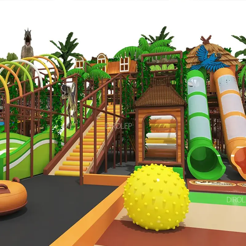 Jungle Themed indoor playground equipment for kids children baby airplane slide wooden soft play area mini soft play playground
