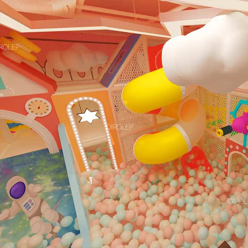 Macaroon Theme Commercial Adventure Park Customized Indoor Playground Equipment for Kids with Obstacle Course Ninja Warrior and Trampoline